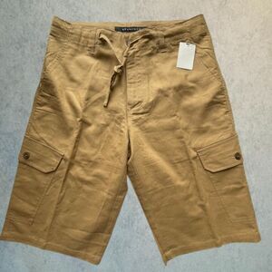 Sean John Linen Blend Shorts Mens Size 30 Tan Relaxed Fit Bermuda Cargo Shorts